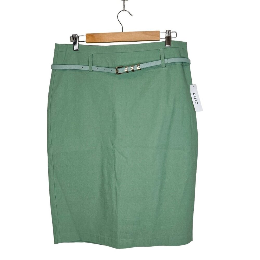 DAZZ Pencil Skirt Size‎ 1X Womens Green Stretchy Belted style D14487